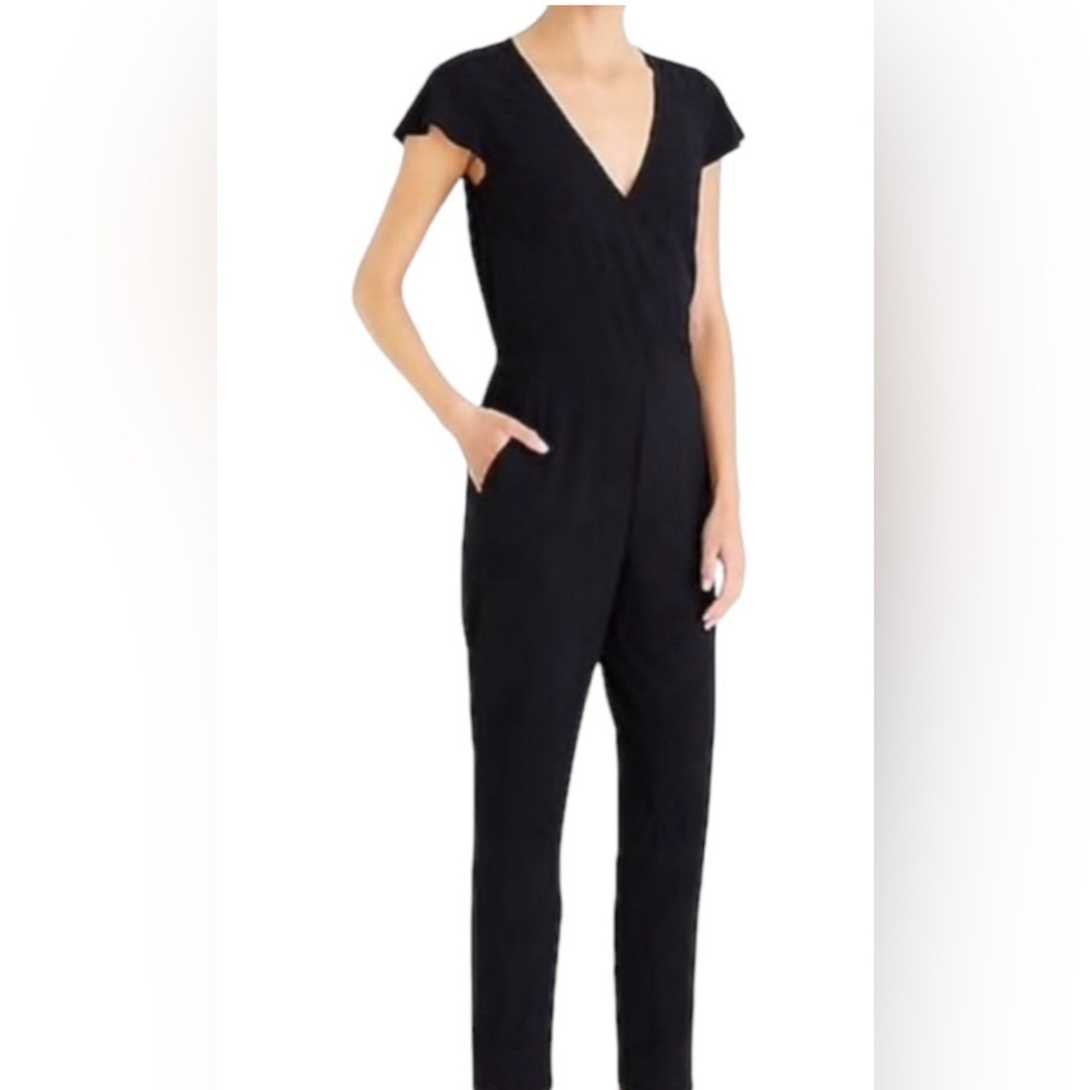 J. Crew Mercantile Black Faux Wrap Straight Leg Jumpsuit Size XS Minimalist